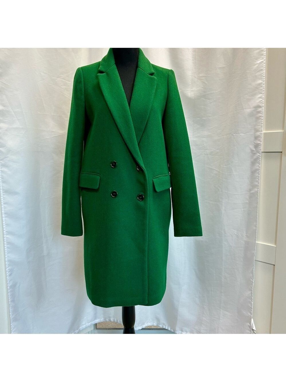 Zara Women's Green double breasted wool blend coat Sz S fall winter